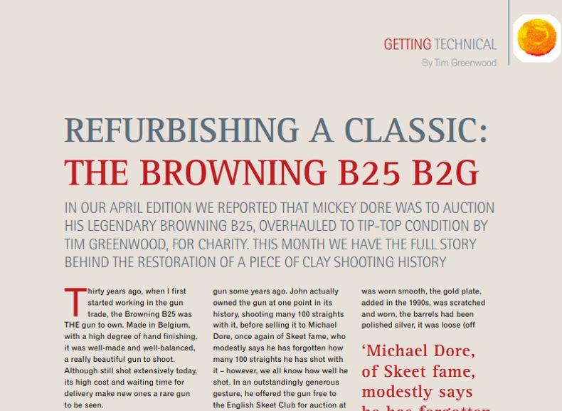 Clay Shooting Magazine July 2010 Refurbishing a classic the Browning B25 B2G